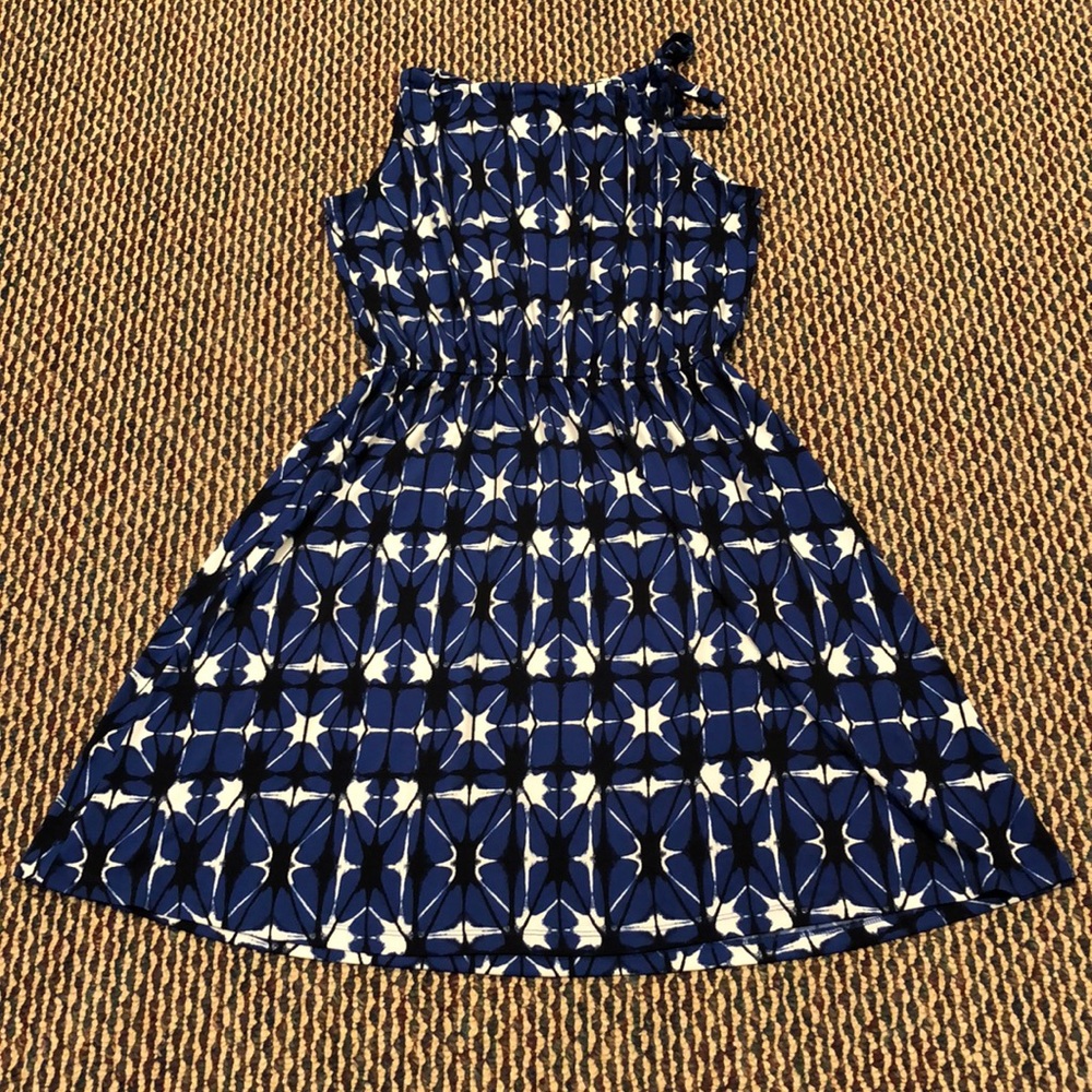Blue Geometric Print Sleeveless Dress